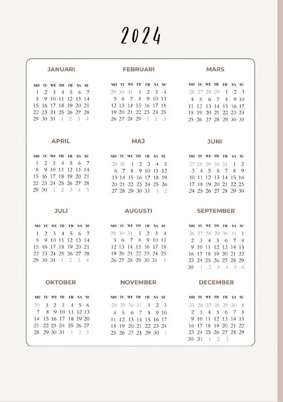 Skriv ut själv -Planner Veckokalender 2024 A4