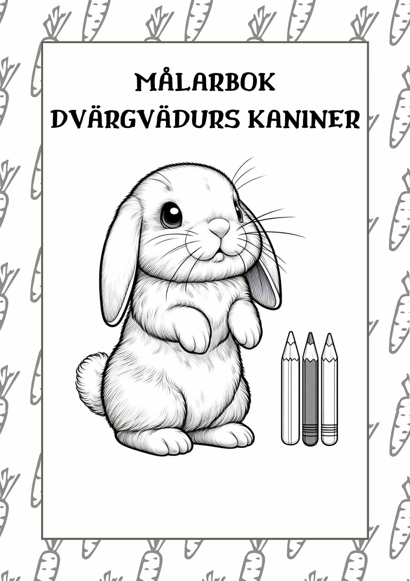Målarbok för barn Dvärgvädurs kaniner - 25 sidor