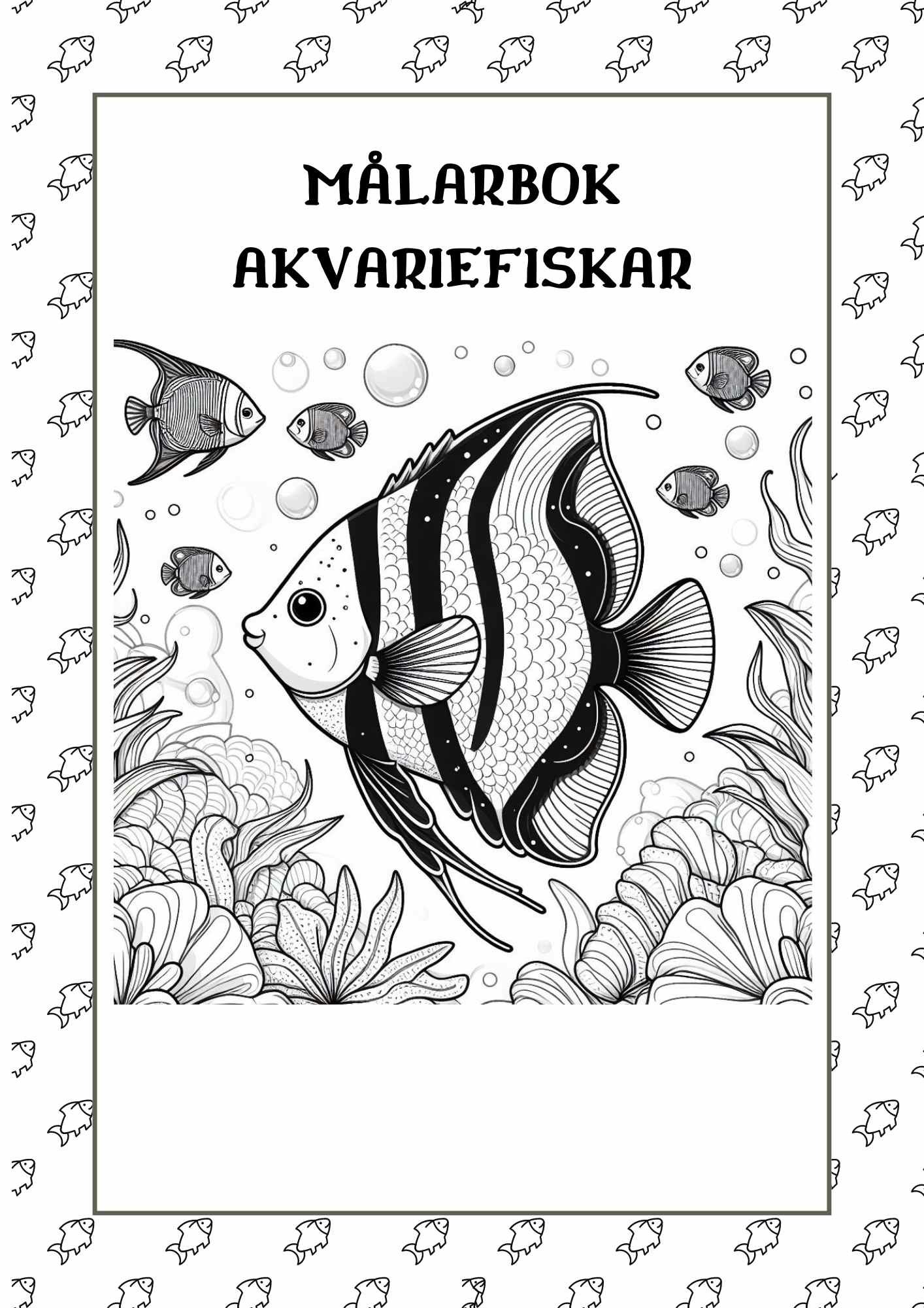 Målarbok Akvariefiskar - 25 sidor för barnen att färglägga