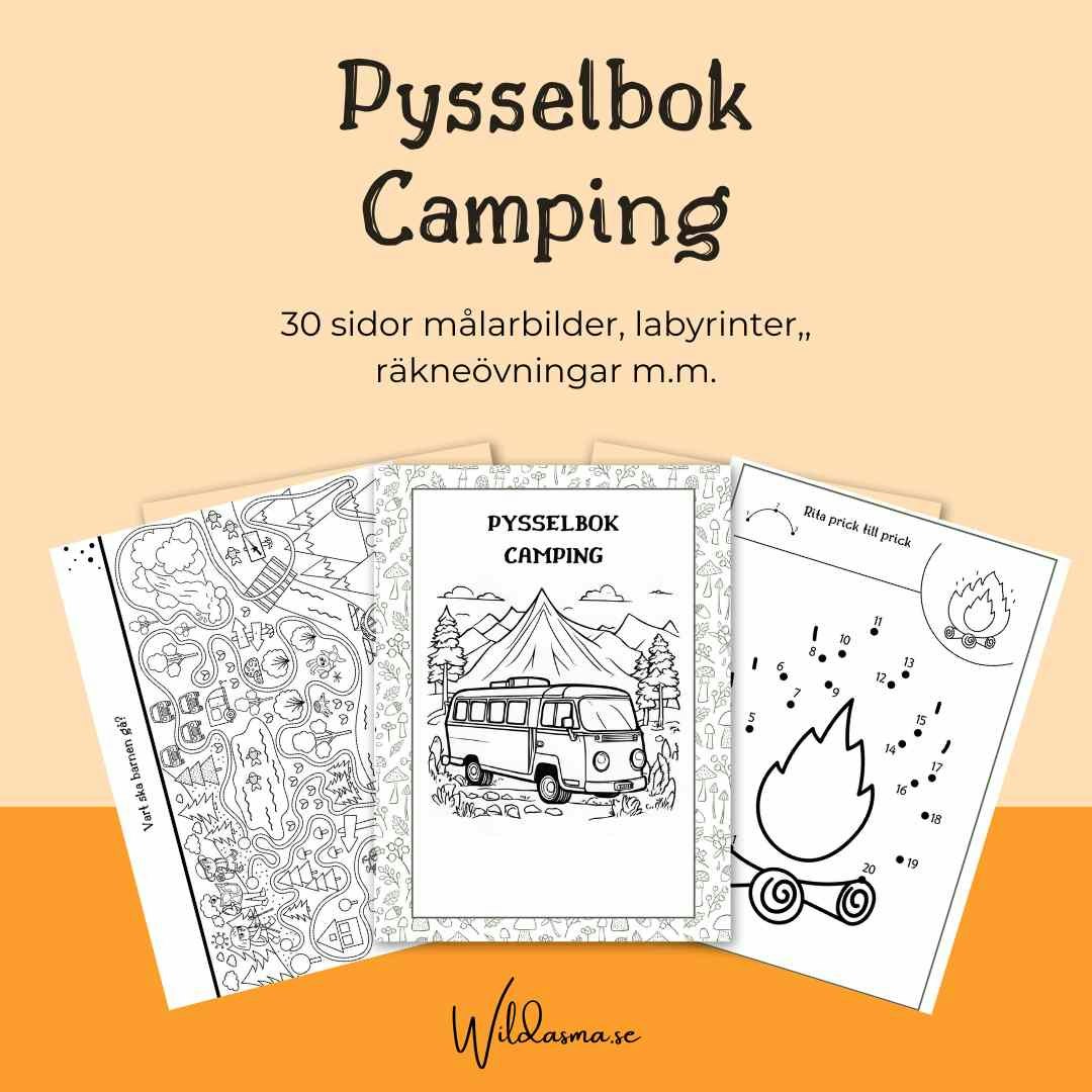 Camping pysselbok för barn - 30 sidor att skriva ut hemma