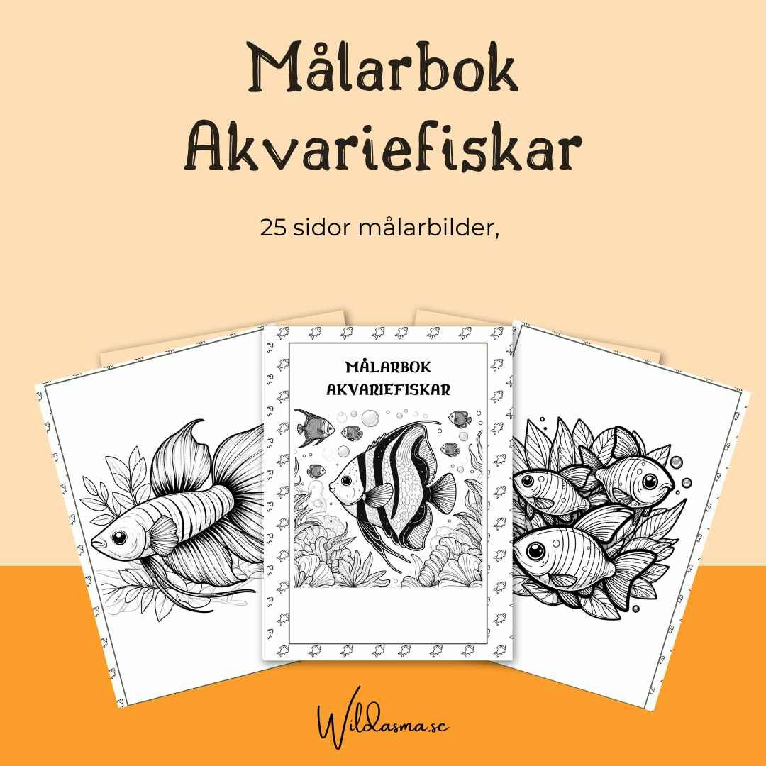 Målarbok Akvariefiskar - 25 sidor för barnen att färglägga