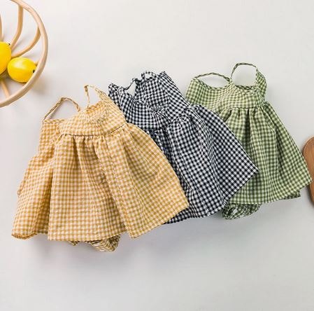 Baby klänning rutig - Grön Vit 3-24mån Klassis