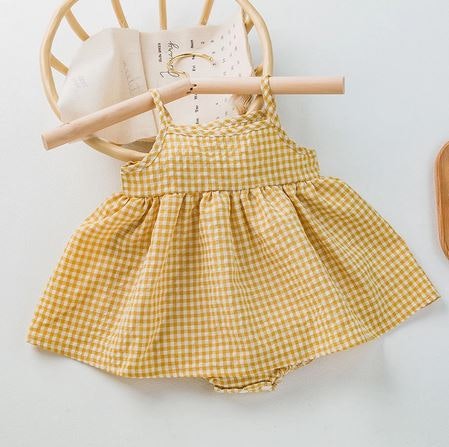 Babykläder klänning klassisk rutig gul