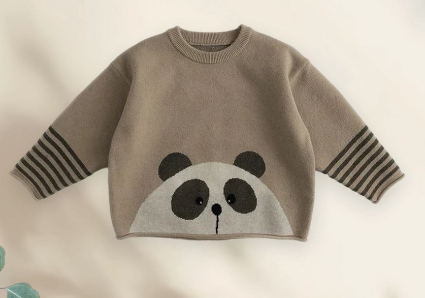 Barnkläder stickad tröja varm och mjuk med panda på magen.