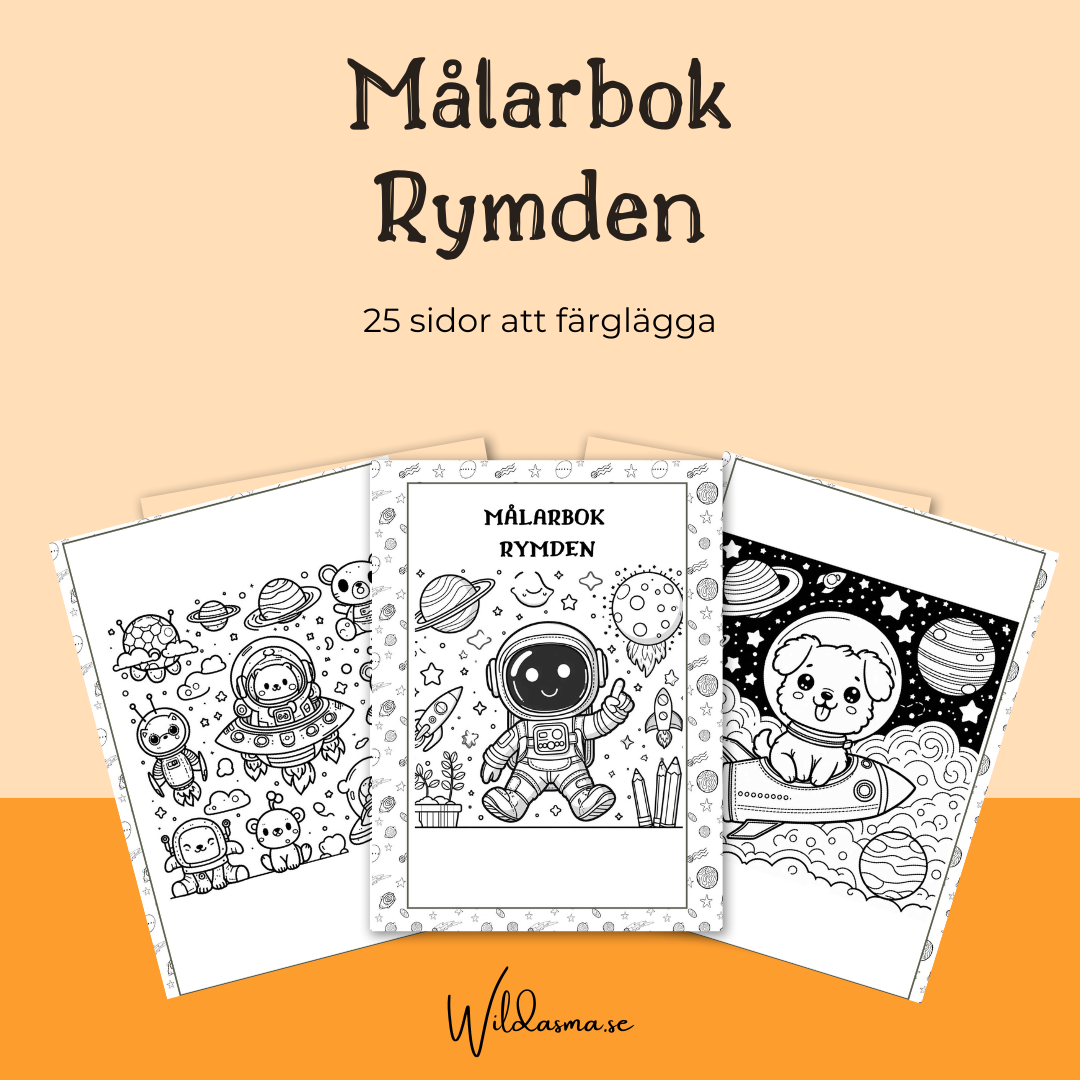 Målarbok rymden, ladda ner pdf, skriv ut hemma. Pyssla med barnen.