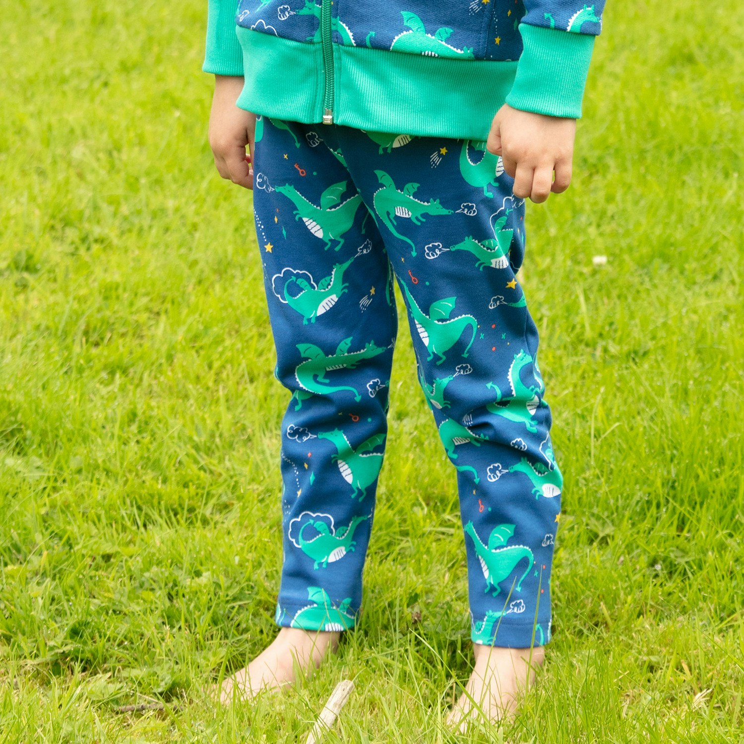 Leggings byxor för Barn blå –Magisk drake 6mån-7år eko bomull