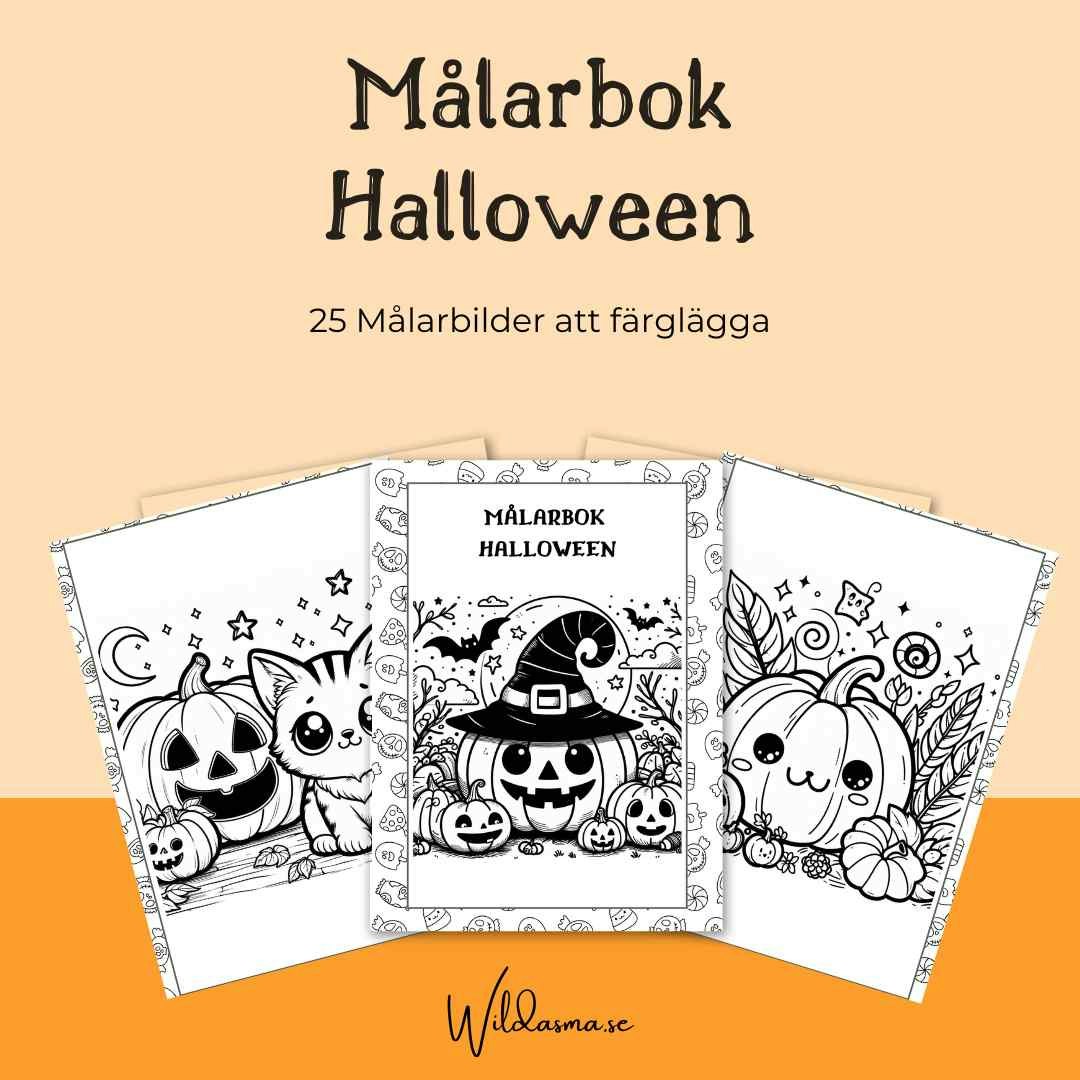Målarbok halloween, skriv ut hemma, pyssla med barnen, pdf färglägg