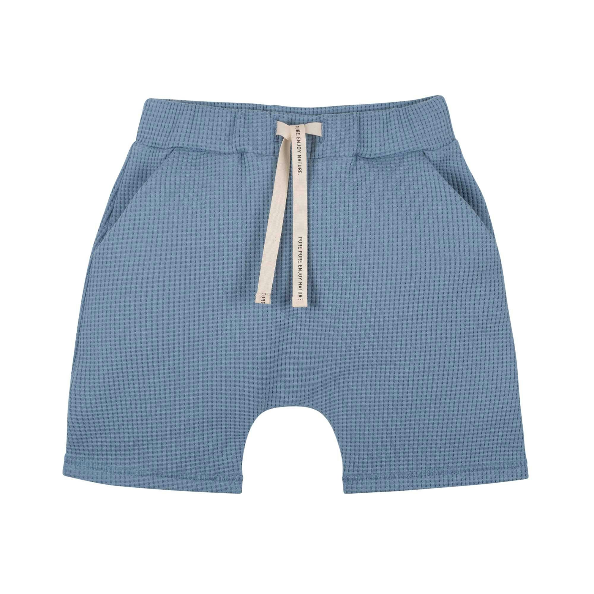 Sommarkläder shorts kortbyxor för barn i våfflad eko bomull - Skuggblå- 86-128cl