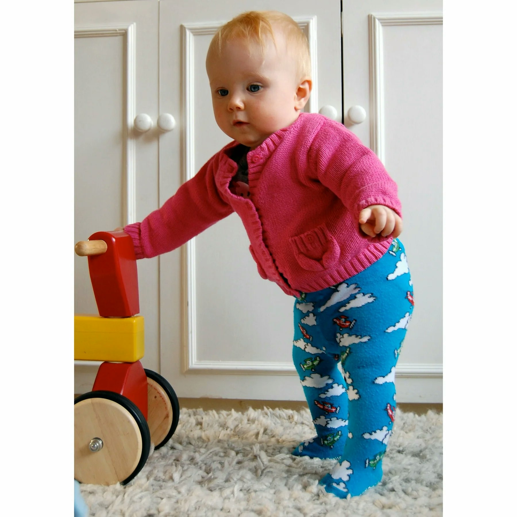 Flygplan! Ekologiska barn strumpbyxor med halkskydd 0-4år