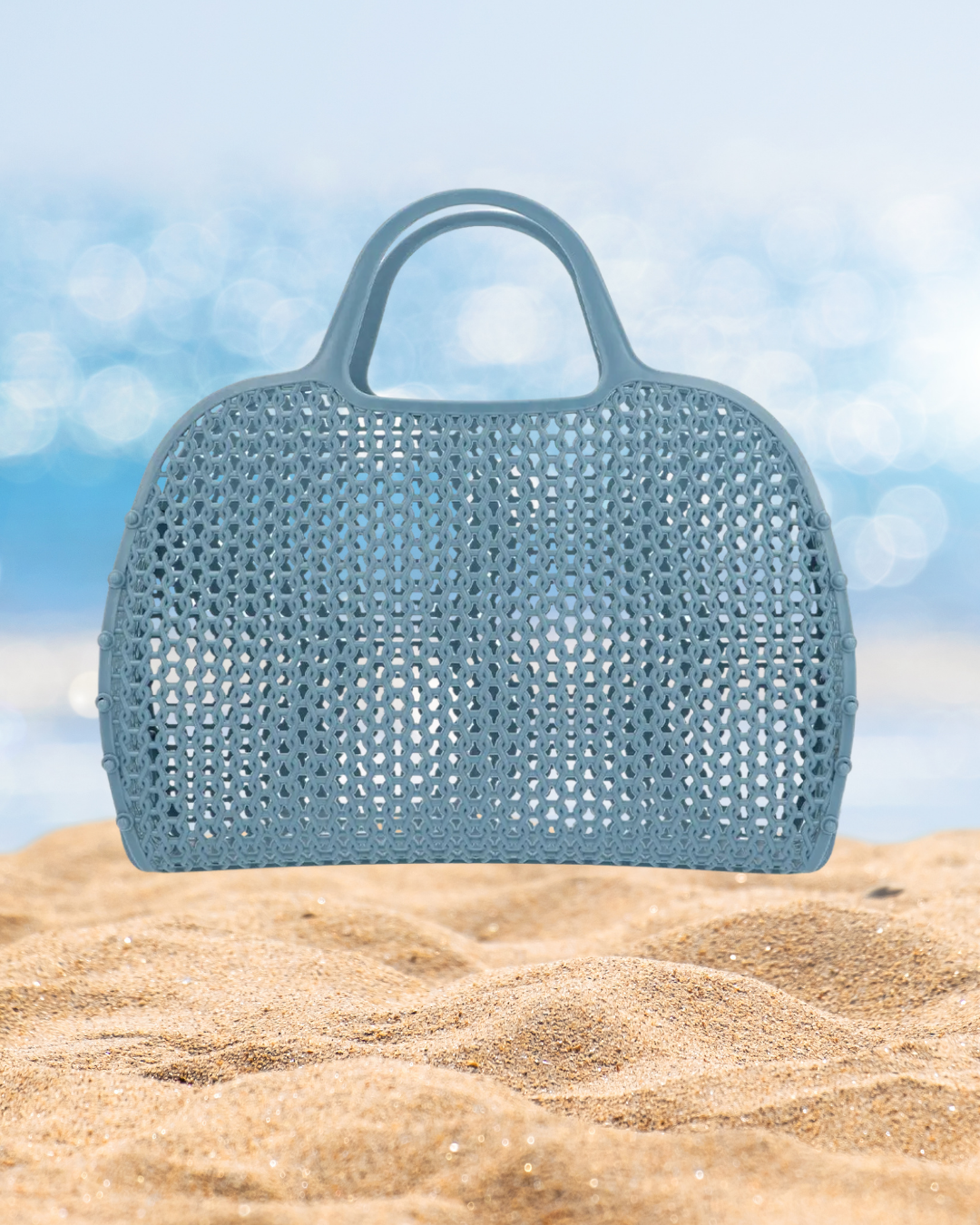 Blå retro strand väska i mesh –