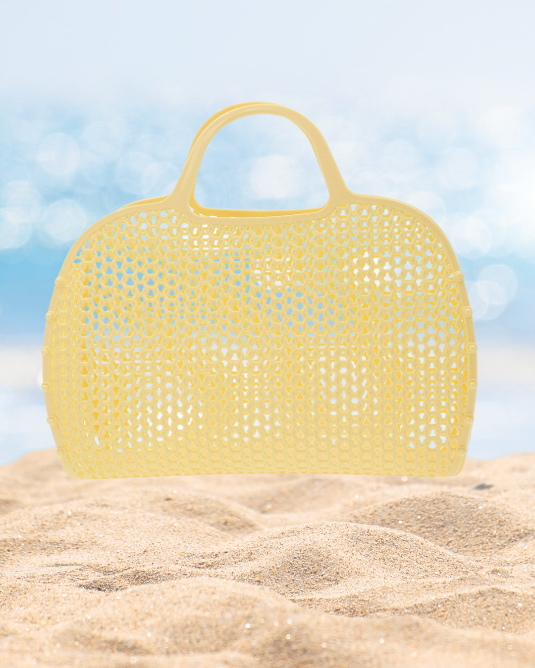 Citrongul retro strand väska i mesh