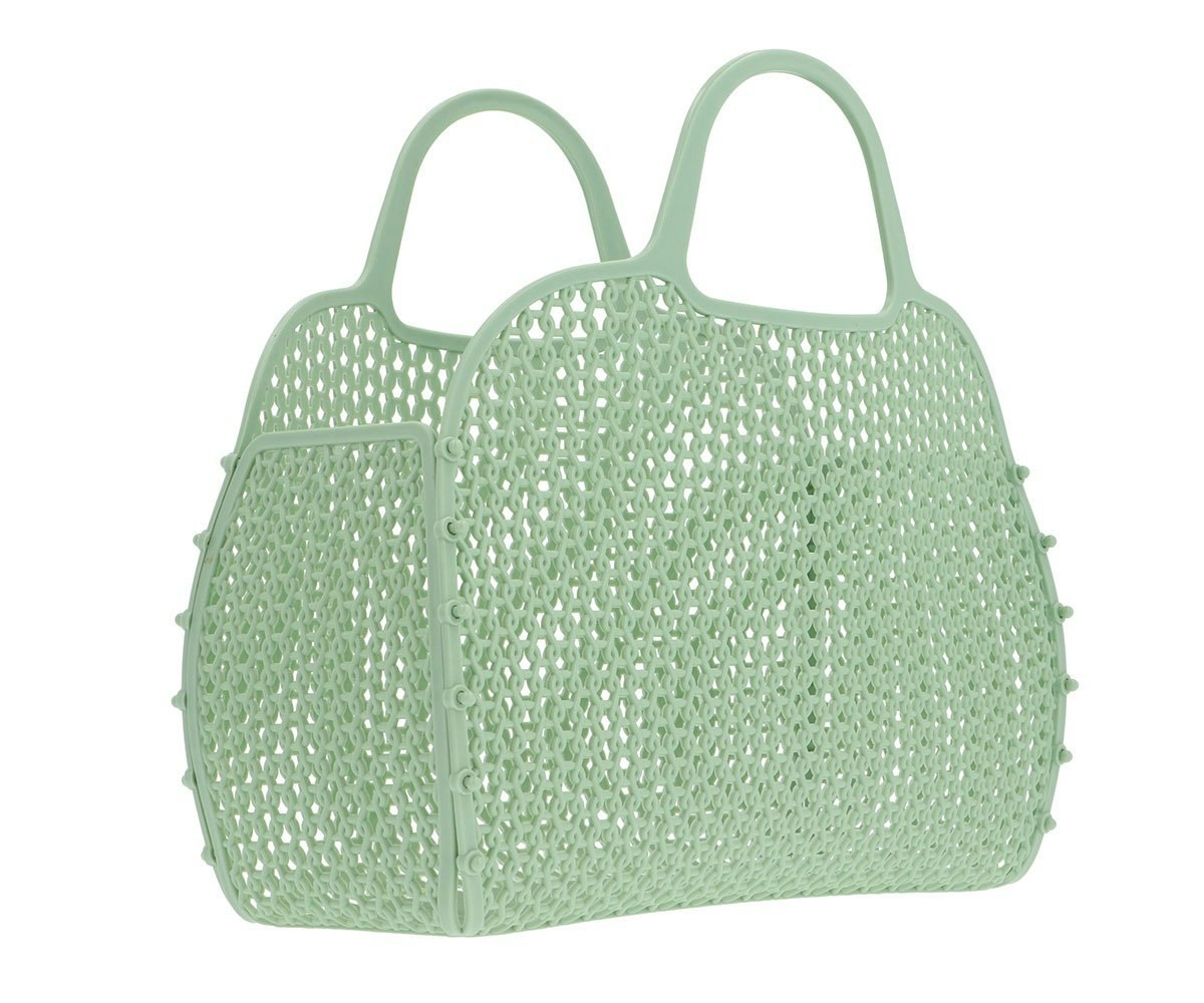 Sage (sjögräs grön) retro strand väska i mesh – sommarens snyggaste (och smartaste) accessoar