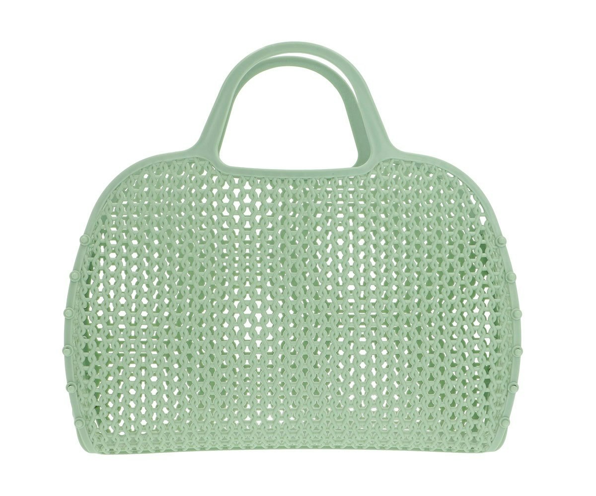 Sage (sjögräs grön) retro strand väska i mesh – sommarens snyggaste (och smartaste) accessoar