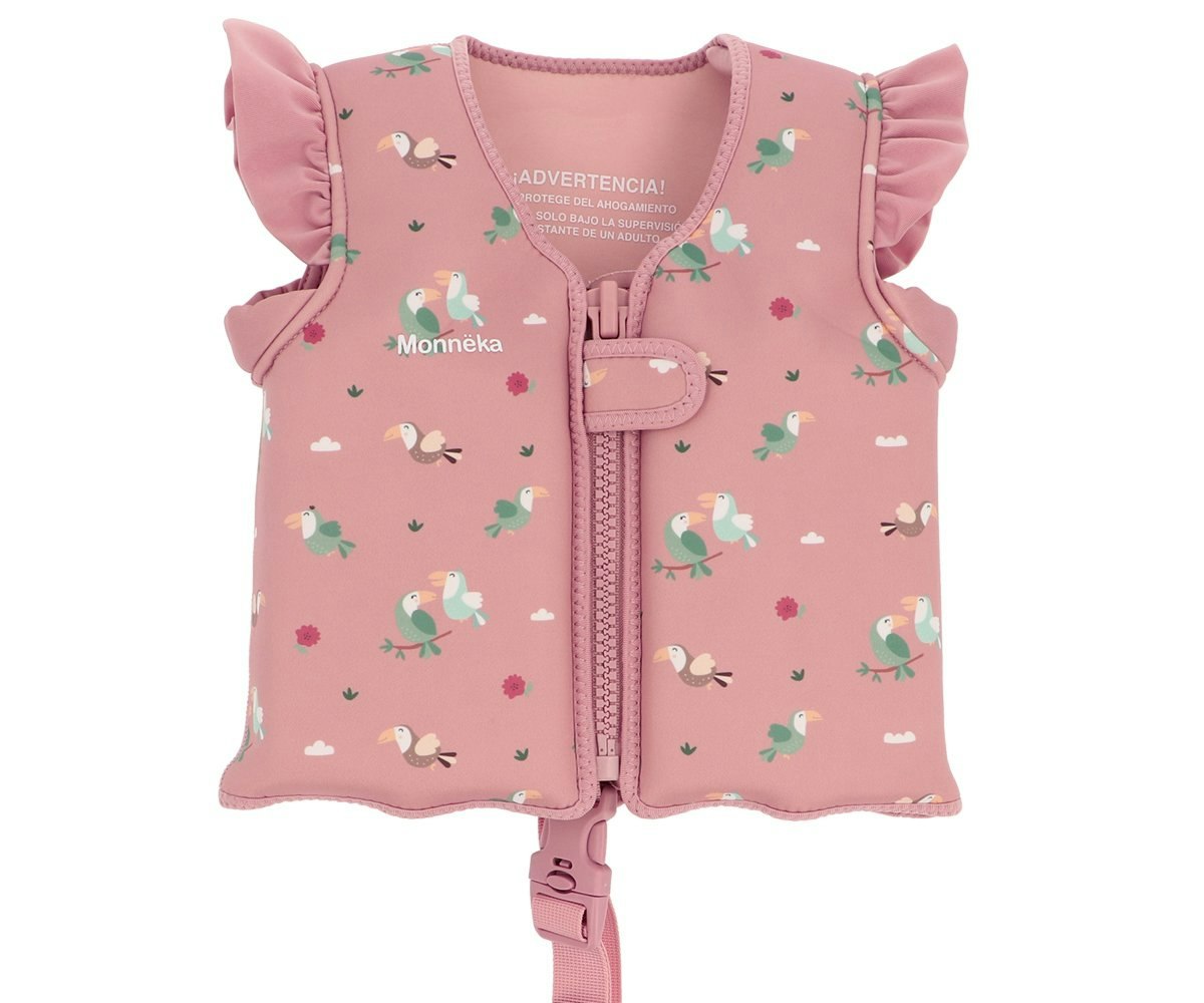 Simväst för barn – Rosa med tukanmotiv 1-6år