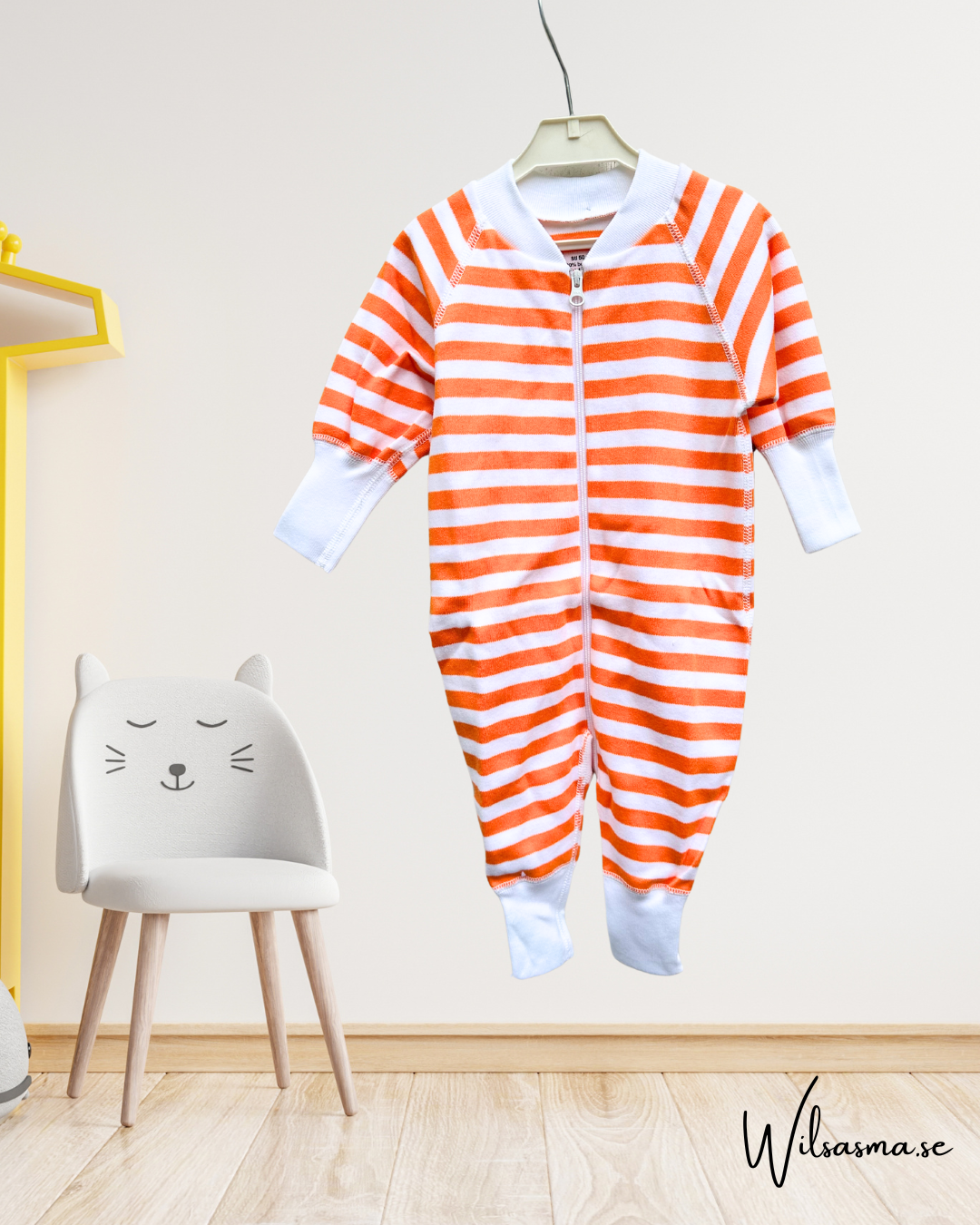 baby pyjamas orange vit 100% bomull mjuk och härlig