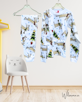 Pyjamas för barn 2-delad långärmad- med julmotiv -Renar  130/140cl Julpyjamas