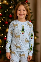 Pyjamas för barn 2-delad långärmad- med julmotiv -Renar  130/140cl Julpyjamas