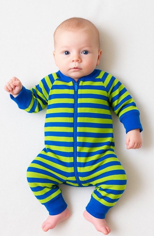 Pyjamas för baby blå/limegrön babykläder