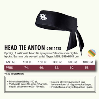 Head Tie pannband - 100st med eget tryck/design (inkl. moms)