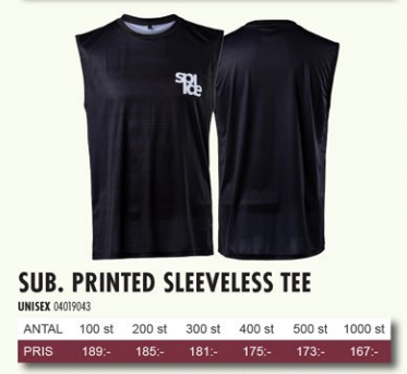 Sublimerad ärmfri t-shirt - 100st med eget tryck/design (inkl. moms)