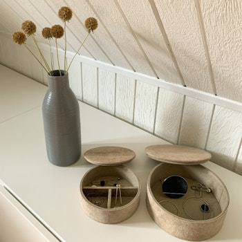 Natures Collection Round Leather Boxes Taupe