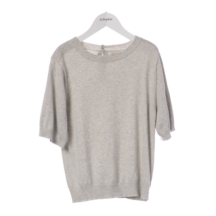 Grey short sleeved sweater in a soft cotton knit