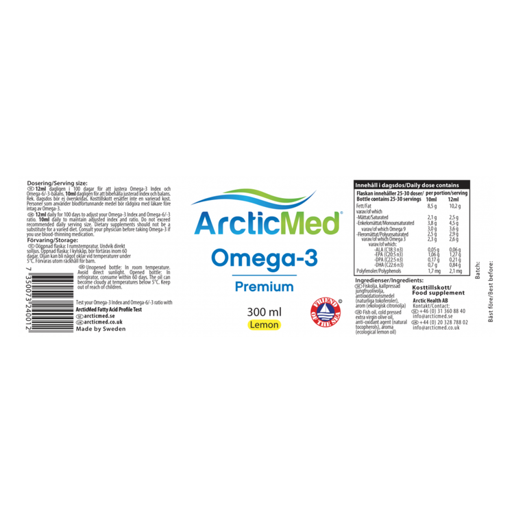 12 x ArcticMed Omega-3 Premium Lemon, 300ml