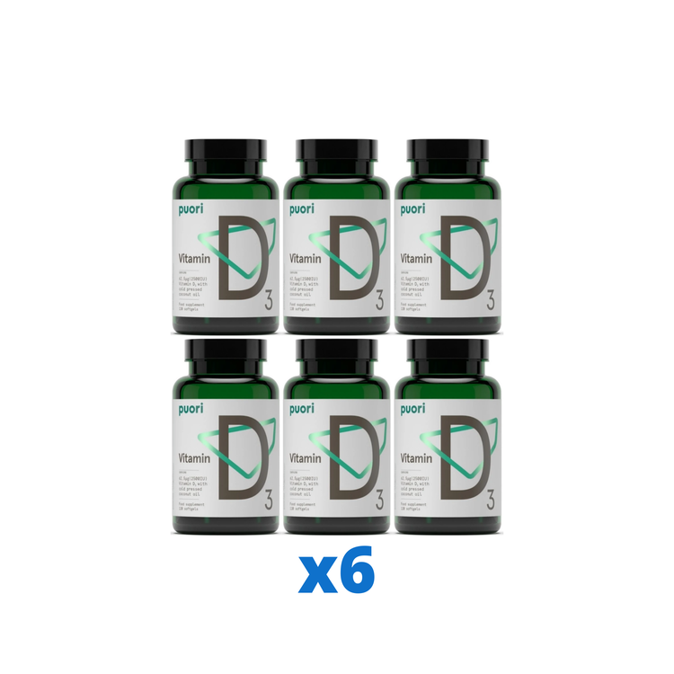 6 x Puori D3-vitamin 2500IE, 120 kapslar
