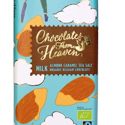 Chocolates from Heaven, Mjölkchoklad med Karamell, Havssalt & Mandel, Fairtrade & Ekologisk