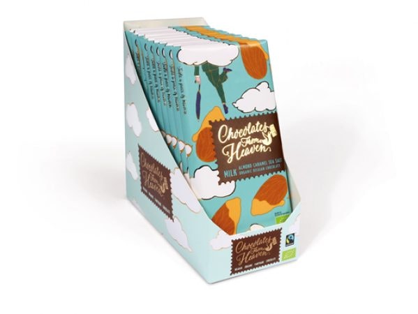 Chocolates from Heaven, Mjölkchoklad med Karamell, Havssalt & Mandel, Fairtrade & Ekologisk