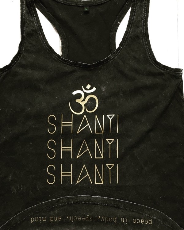 OM SHANTI - RACERBACK TANK - STONE WASHED BLACK