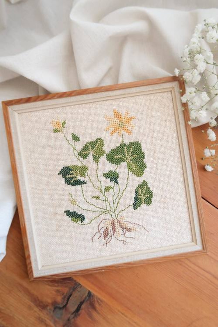 Broderad tavla med träram