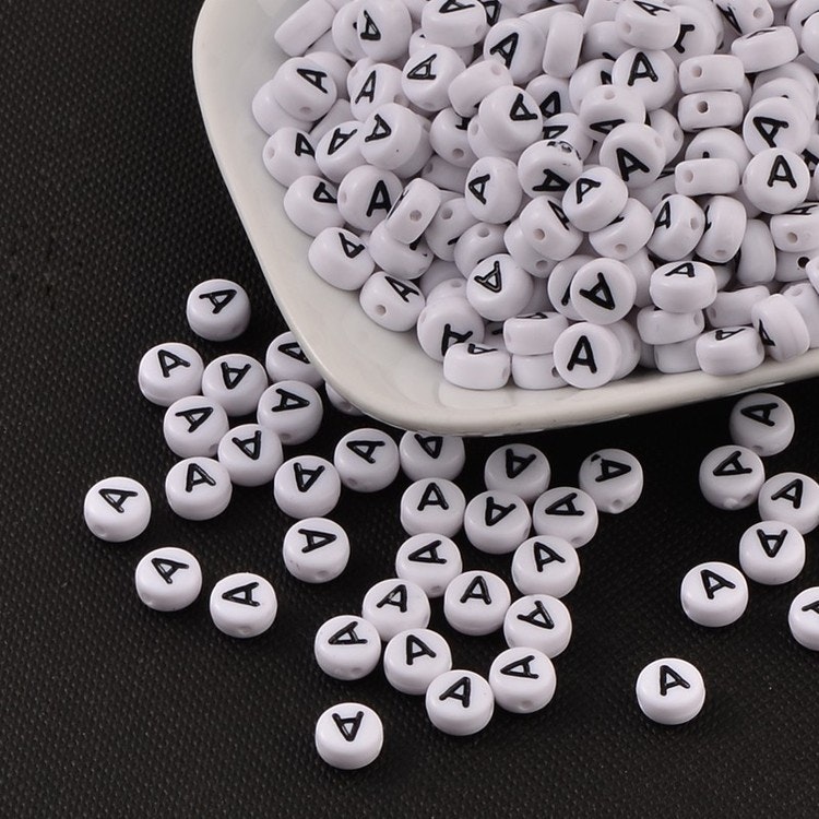 Bokstavspärlor, 7mm, A