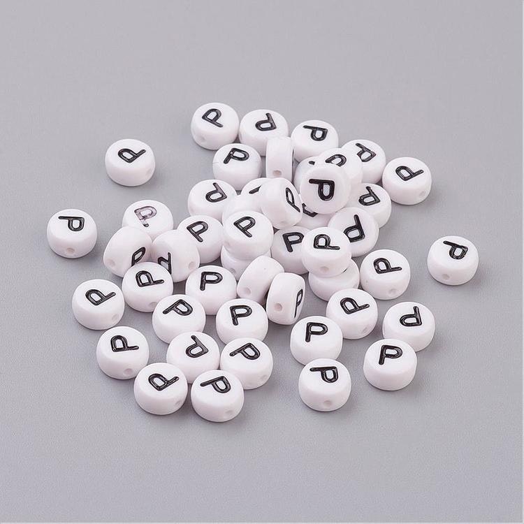 Bokstavspärlor, 7mm, P
