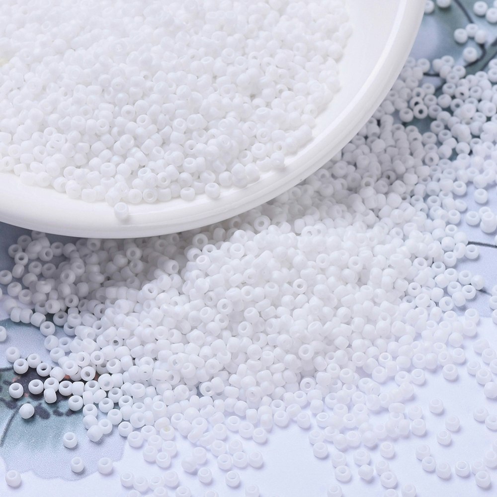 MIYUKI, Japanese Seed Beads, Round, 11/0, Matte White AB