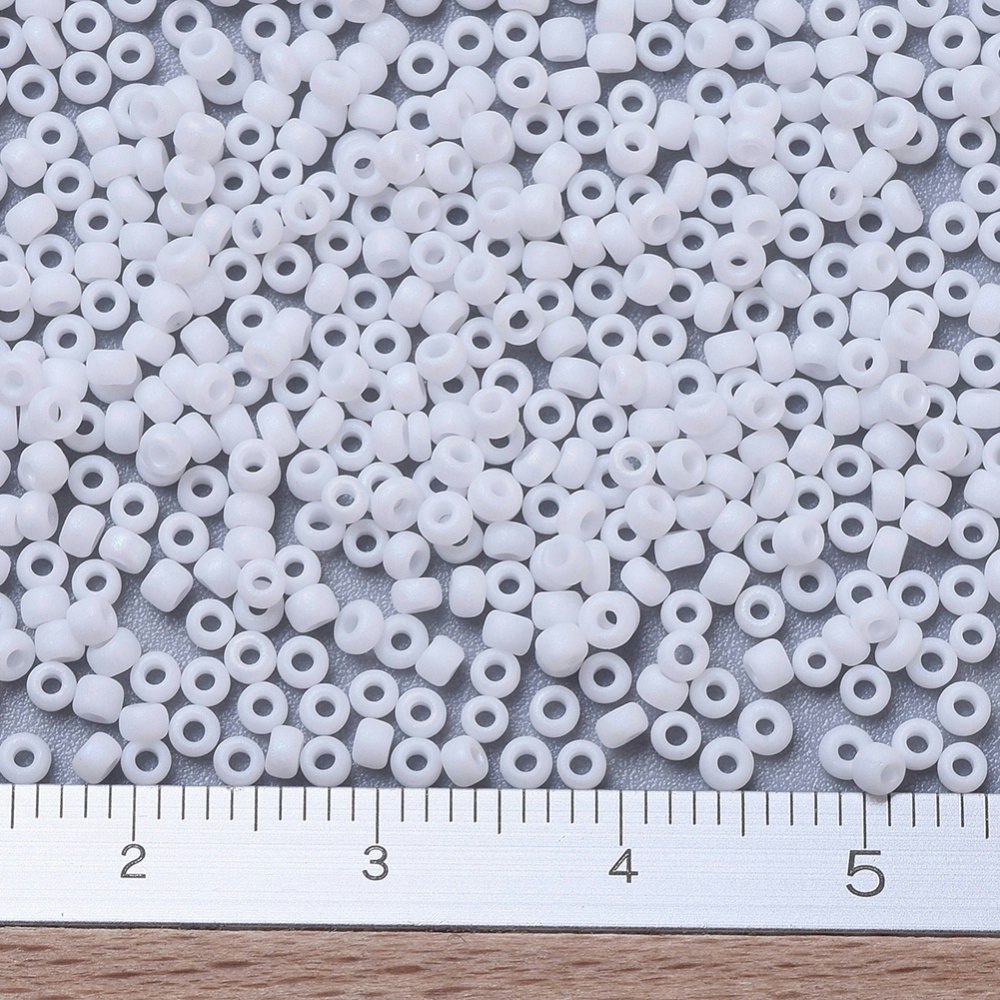 MIYUKI, Japanese Seed Beads, Round, 11/0, Matte White AB