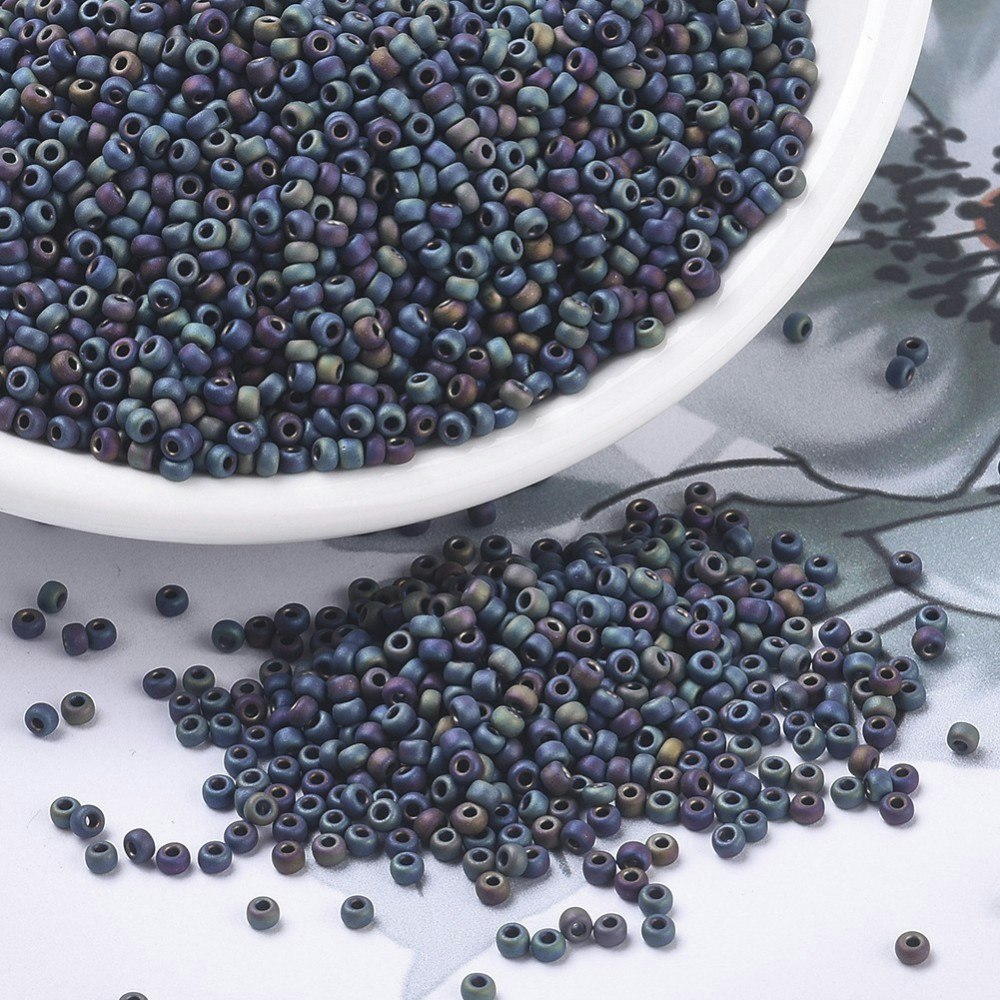 MIYUKI, Japanese Seed Beads, Round, 11/0, Matte Black AB