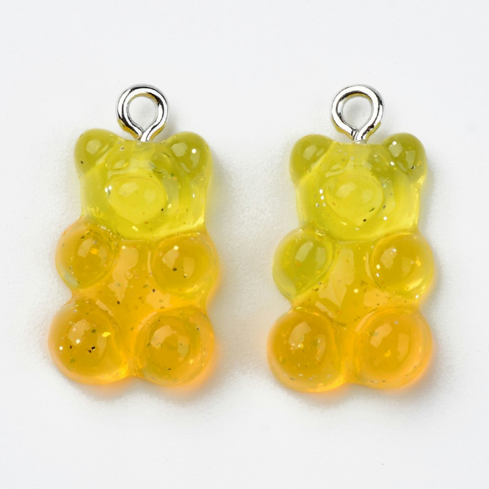 Hänge, Gummibjörn, Gul och Orange, Glittrig, 20st