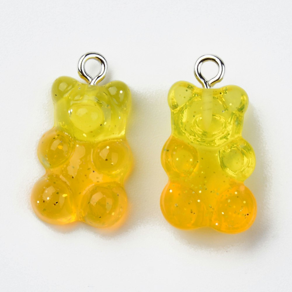 Hänge, Gummibjörn, Gul och Orange, Glittrig, 20st