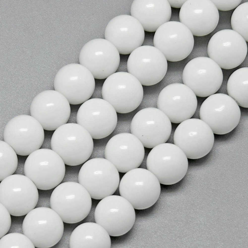 Glaspärlor, White, 8mm