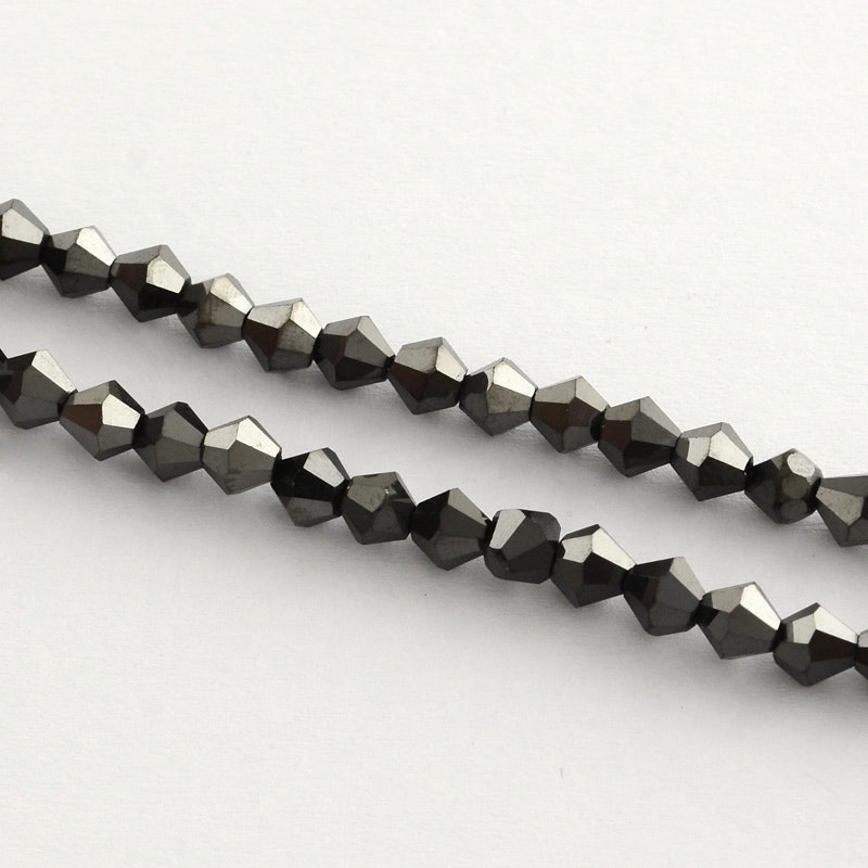 Glaspärlor, Bicone, Black, 4mm