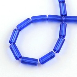 Glaspärlor, Tube, Blue, 15x6mm