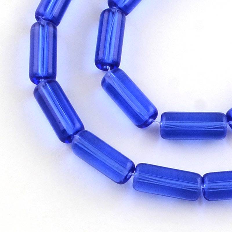 Glaspärlor, Tube, Blue, 15x6mm