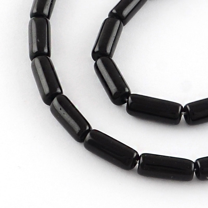 Glaspärlor, Tube, Black, 15x6mm
