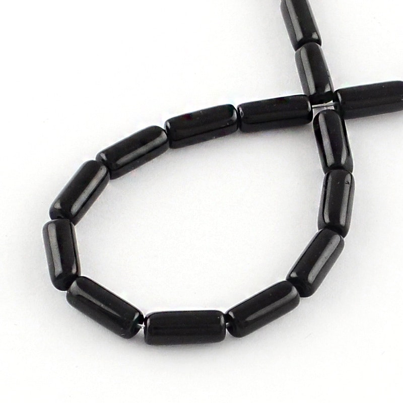 Glaspärlor, Tube, Black, 15x6mm