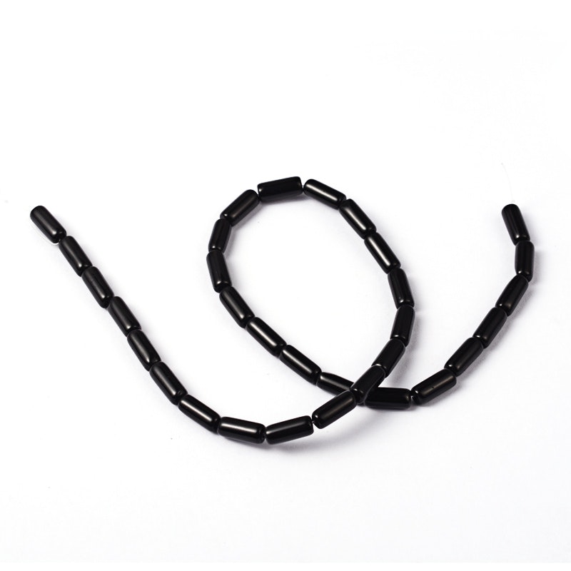 Glaspärlor, Tube, Black, 10x4mm