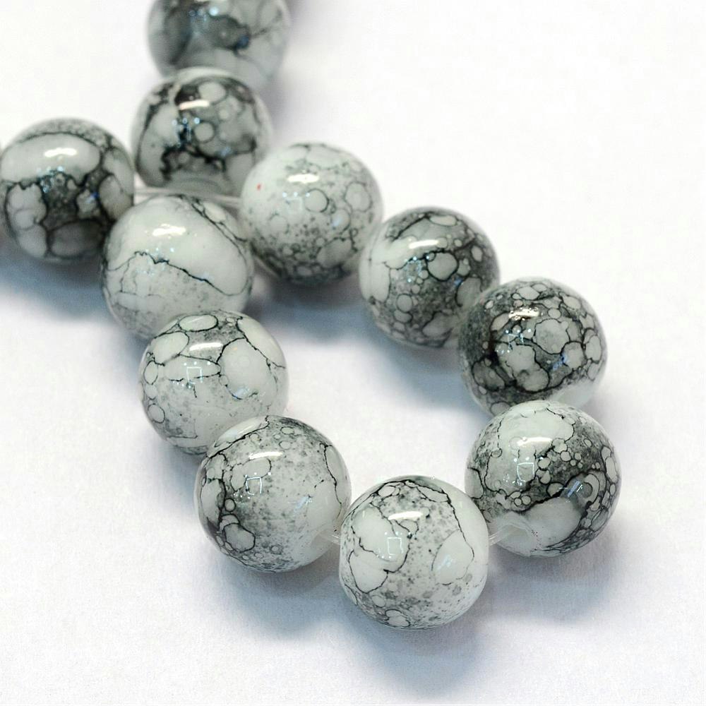 Glaspärlor, snö, 8,5~9mm