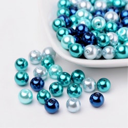 Glaspärlor, Carribean Blue, 8mm
