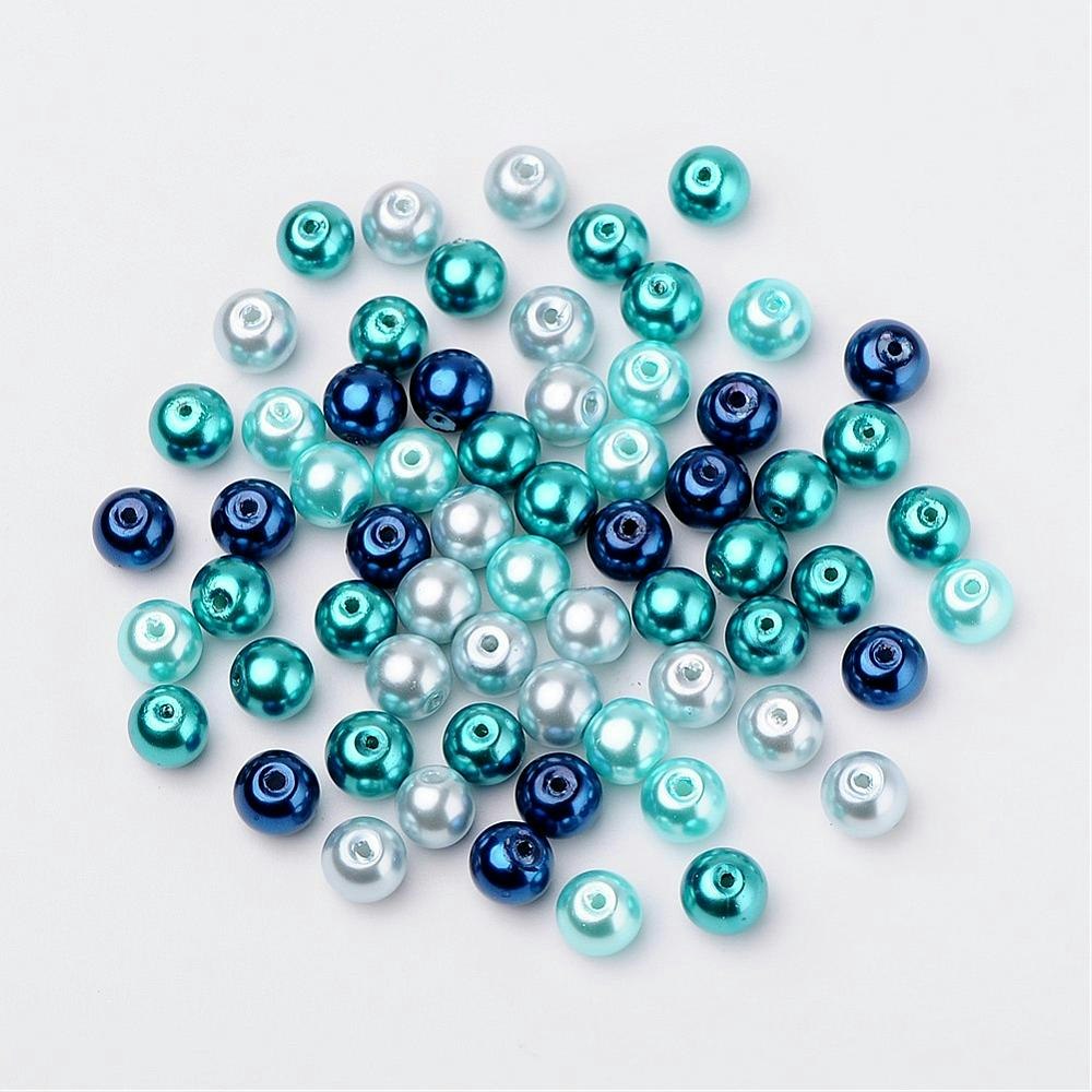 Glaspärlor, Carribean Blue, 8mm