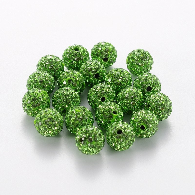 Strasspärlor, polymerlera, Lawn Green, 10mm